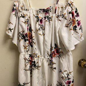 Plus Floral Print Cold Shoulder Dress